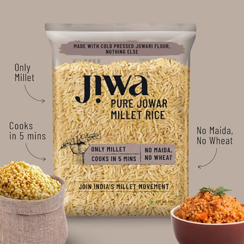 Image of Jiwa Pure Jowar Millet Rice | 500 G | Cooks in 5 Minutes | Ready to Cook | 100% Millet | No Maida, No Atta | Gluten Free (Pack of 2)