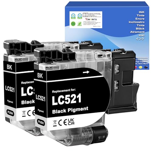 TONTINTA LC521 LC521BK Cartuchos de Tinta Compatibles Capacidad Estándar 500 Páginas para Impresoras Brother DCP J1260W DCP J1310DW DCP J1313DW DCP J1360DW DCP J1460DW (Paquete de 2)