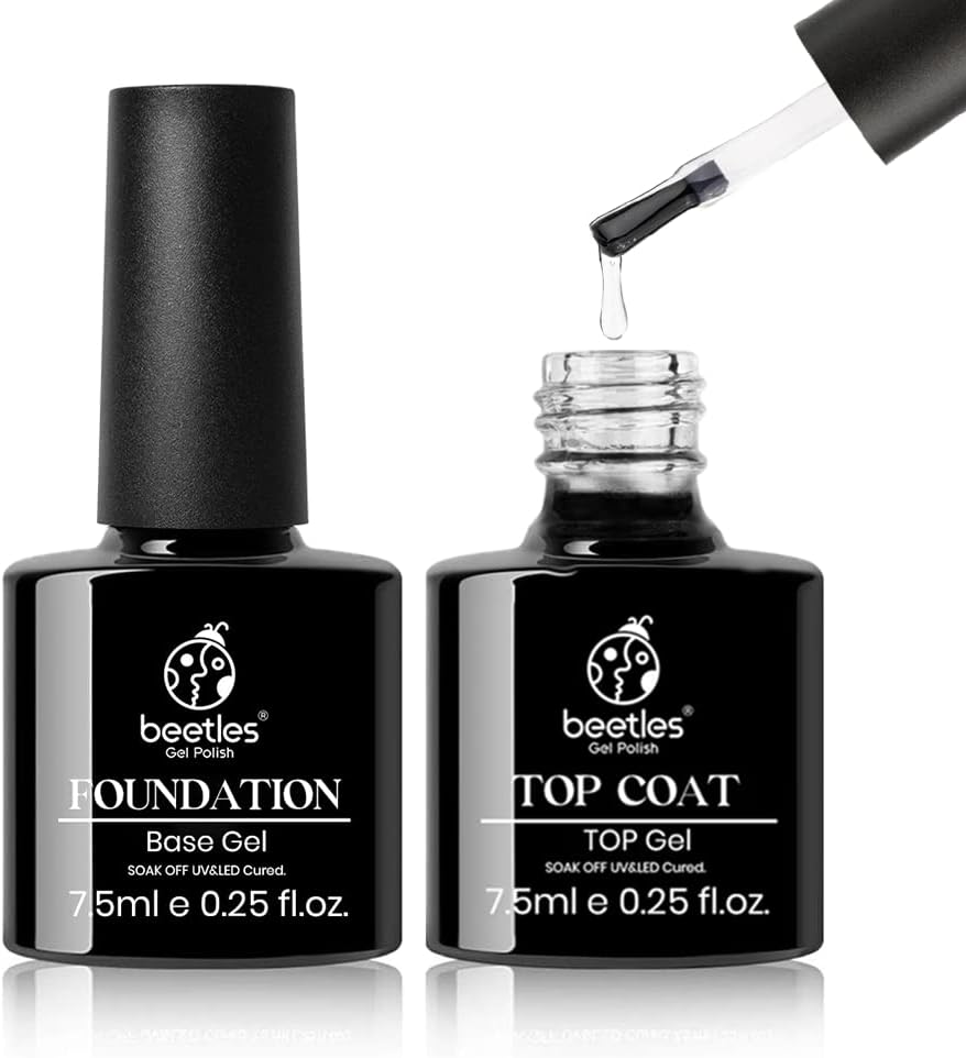 Beetles No Wipe Gel Top Coat and Base Coat Set, 2pcs 7.5ml Base Gel Top