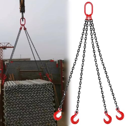 Elevador de Tambor de Cadena Eslinga de Elevación de 4 Patas para Trabajo Pesado, Capacidad de 2000 Kg, Equipo para Manipulación de Bidones y Cubos, Grado 80(4.0 m/13.1 ft(2T/4409LBS))