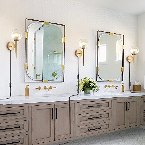 Bokt 1 Light Brushed Gold Wall Sconce Light Set Of Two Plug In Cord Mid Century Modern Globe Wall Sconce Set Of 2 Plug In Clear Bubble Glass Bathroom Vanity Wall Lamp Plug In (Clear) #TOP3