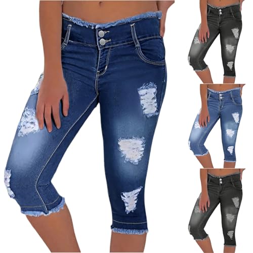 Capri Jeans for Women Stretch Ripped Low Rise Jeans Y2k Curvy Sexy Straight Leg Distressed Skinny Jean Jeggings