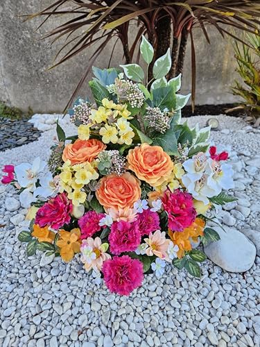 Roselynexpress Composition de Fleurs Artificielles, Lesté Ciment pour Une Parfaite Tenue à L' Extérieur. Réalisé par nos Soins.