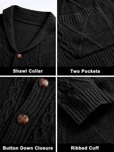 Comdecevis Mens Shawl Collar Cardigan Sweater Cable Knit Button Down Long Sleeve Casual Knitwear with Pockets4