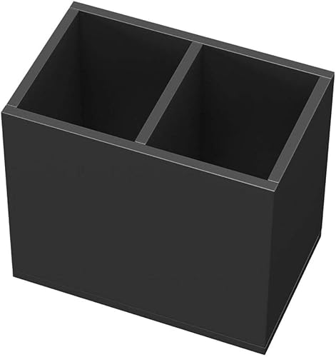 NIUBEE Soporte acrílico para bolígrafo, 2 compartimentos, organizador de lápices negro para encimera, almacenamiento de accesorios de escritorio