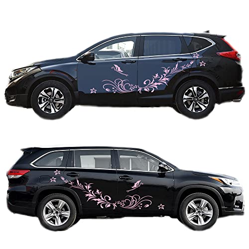 Image of Car Body Decals Carved Hollow Flower Butterfly Decorative Stickers Anti-Scratch for Cars, Vans, SUVs, Trucks,Set of 3 pcs (Pink)