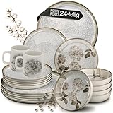 Moritz & Moritz BLOSSOM Porzellan Geschirrset 6 Personen 24-tlg. - Modernes Tafelservice mit verspieltem Design - Pflegeleichtes Kaffeeservice mit Teller Set, Schüsseln & Tassen - Kombiservice