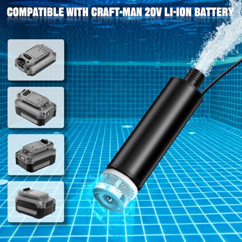 Image of Cordless Submersible Liquid Pump for Craftsman 20V V20 Battery, 120W 12V Portable Transfer Tool, Oil Suction & Pool Cover Sump Pump with 16ft Cord