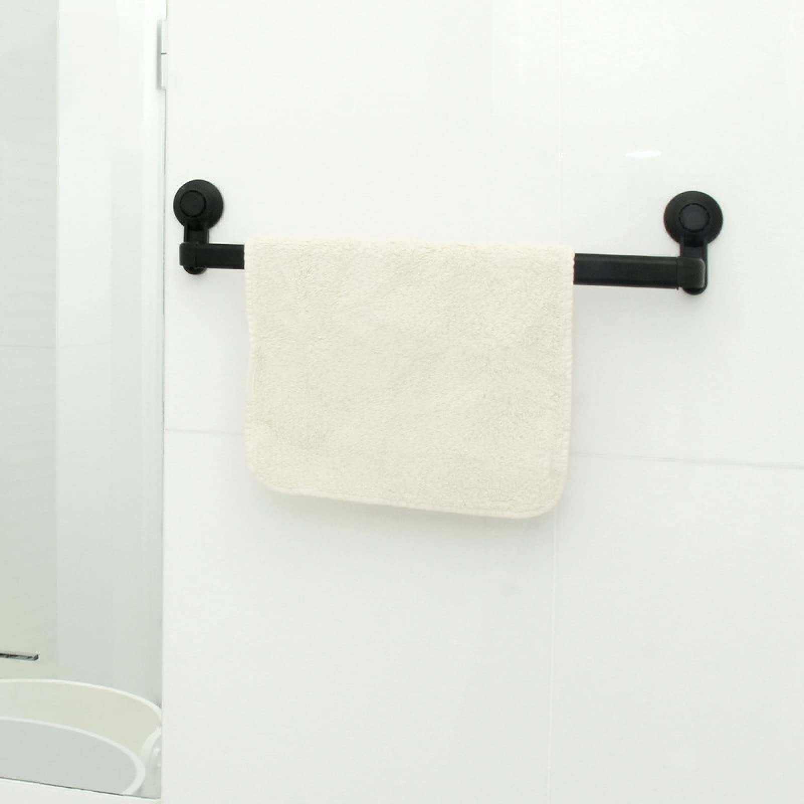 FGXHHS Toilet Vacuum Suction Towel Shelf Seamless Non Perforated Bathroom Rack Single Rod Withdrawn Storage 52CM,Black