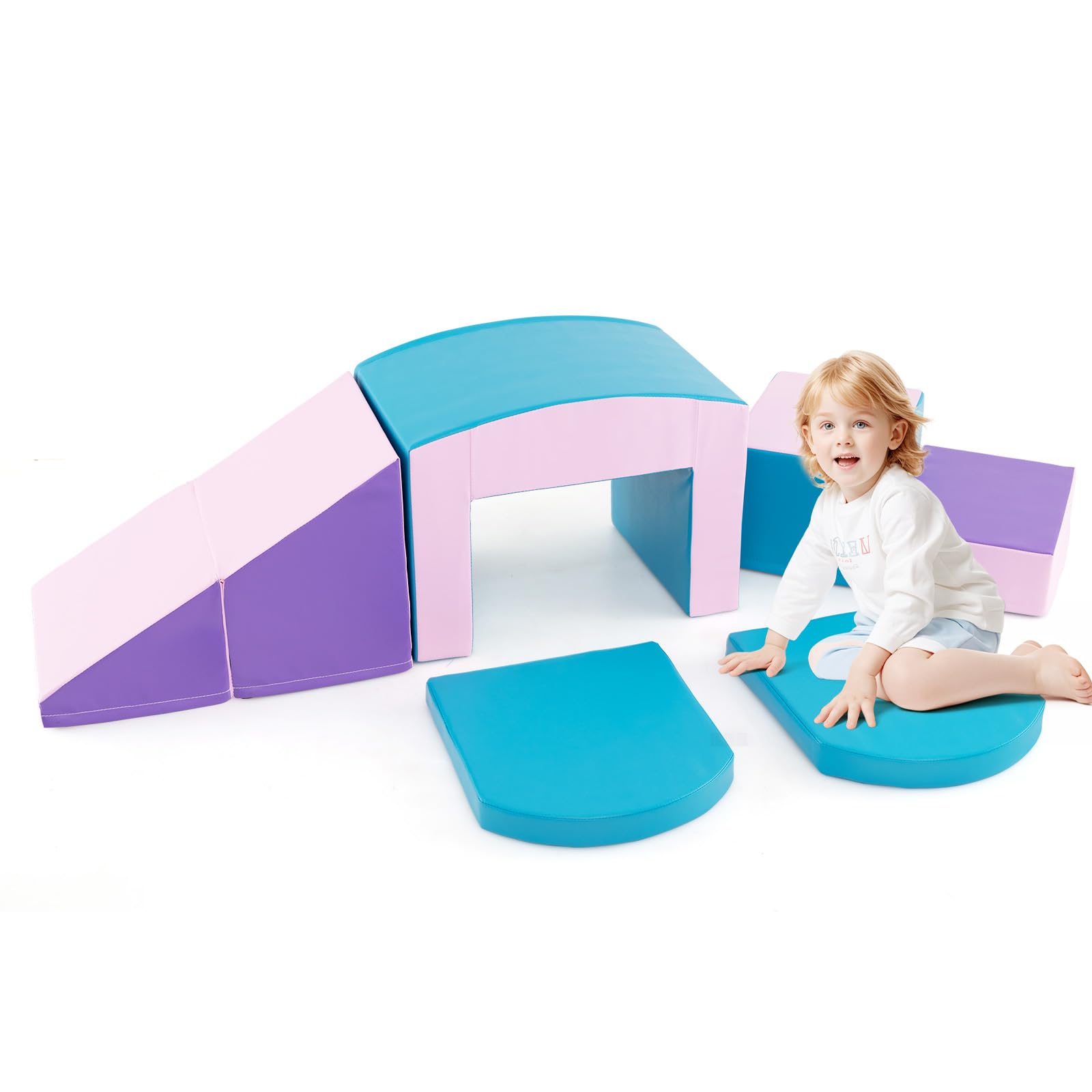 DREAMADE 7 TLG. Softbausteine, Riesenbausteine Schaumstoffbausteine Großbausteine aus EPE, Bausteinset Schaumstoff, Kletterblöcke zum Toben & Klettern für Kleinkinder (Blau+Rosa)