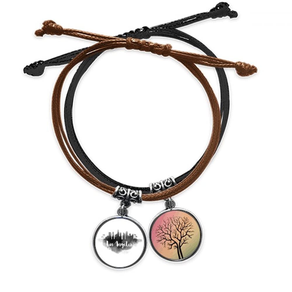 DIYthinker Los Angeles America Ink City Painting Bracelet Rope Hand Chain Leather Tree Wristband