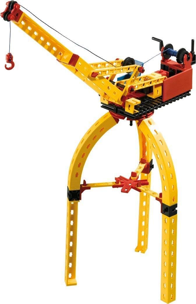 Assembled fischertechnik crane model in operation