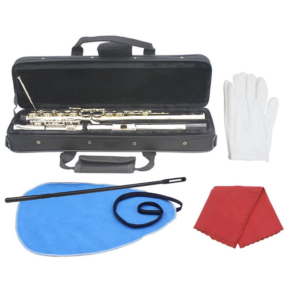 Flauta Travesera De 16 Llaves Con Orificios Cerrados, Con Estuche, Varilla De Afinación, Paño Y Guantes. Instrumento Musical De Flauta, De Alpaca, Ideal For Principiantes, Niños Y Estudiantes.