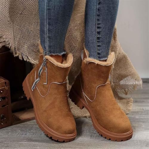 Women's Fashionable Patched Design Zipper Boots, Casual Warm Winter Boots for Women Anti-Slip Booties2