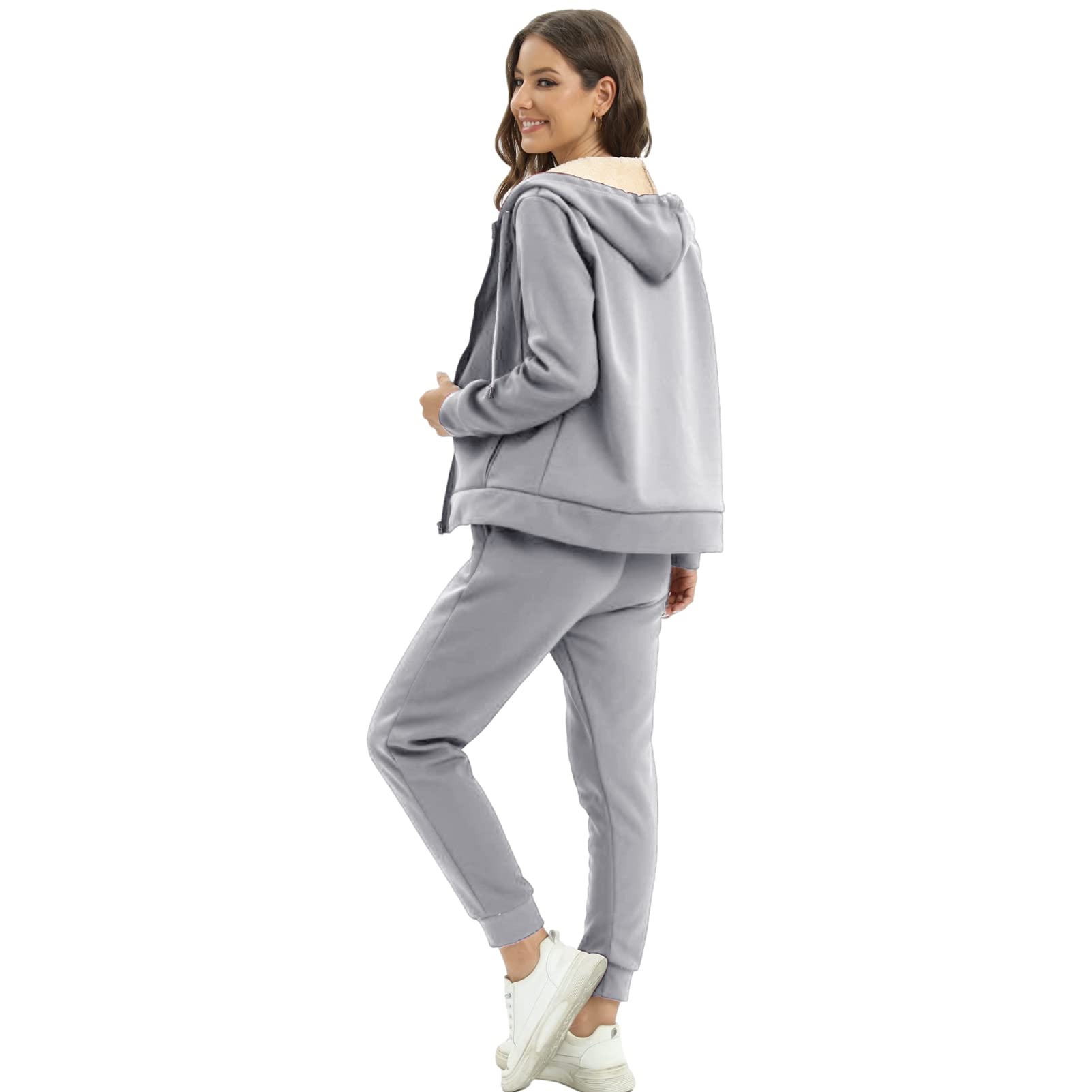 amropi Trainingsanzug Damen Winterjacke Kapuzenpullover und Jogginghose Warm VliesJogginganzug