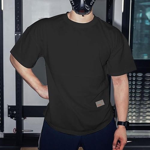 Miniatura 4 de Camiseta de entrenamiento de gimnasio para hombre, camisas musculares de secado rápido, ajuste holgado, camiseta atlética de manga corta para correr