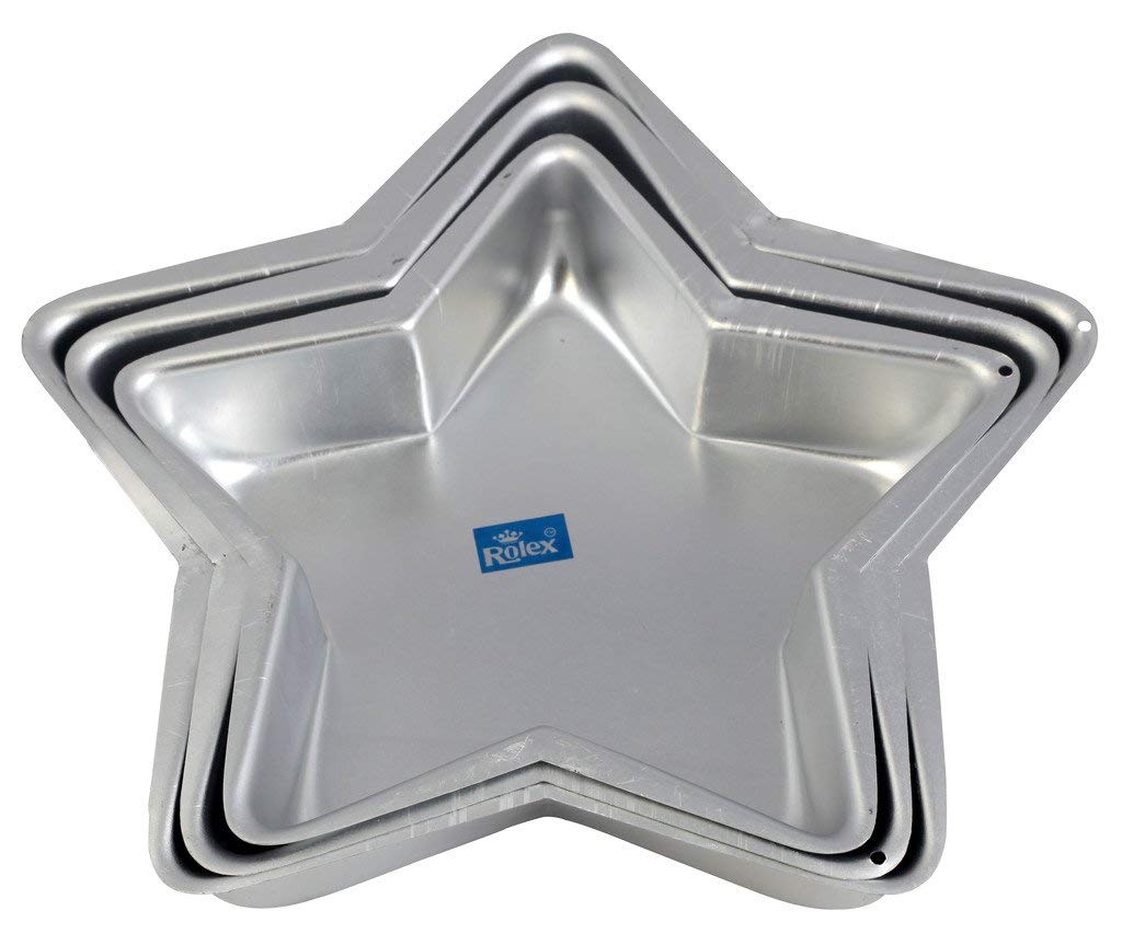 Baker's Cutlery™ Aluminium Cake Mould Star Set of 3 500 GMS - 1 Kg Cake-image-1