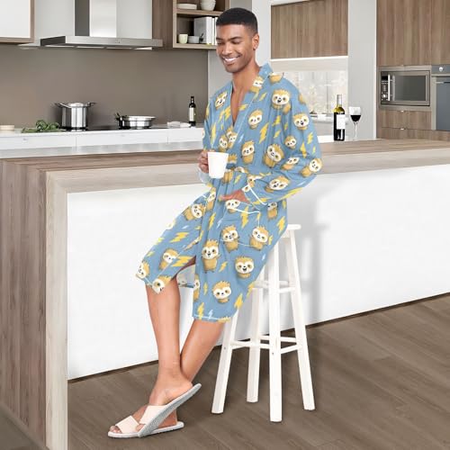 Men’s Robe Cute Sloths Print, Long Sleeve Bathrobe for Sleep Shower-M2