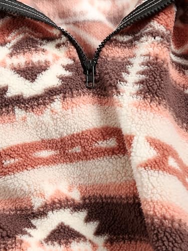 Image of ZAFUL Men 1 /4 Zipper Ethnic Aztec Fleece Unisex Winter Sweatshirt Tops 2026 | Funnel Neck Fluffy Polar Fleece Faux Sherpa Soft Thermal Pullover Kangaroo Pocket Jacket Hoodie Tops