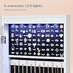SONGMICS 6 LEDs Mirror Jewelry Cabinet, 47.2-Inch Tall Lockable Wall or Door Mounted Jewelry Armoire Organizer with Mirror, 2 Drawers, 3.9 x 14.6 x 47.2 Inches, White UJJC93W - Image 4