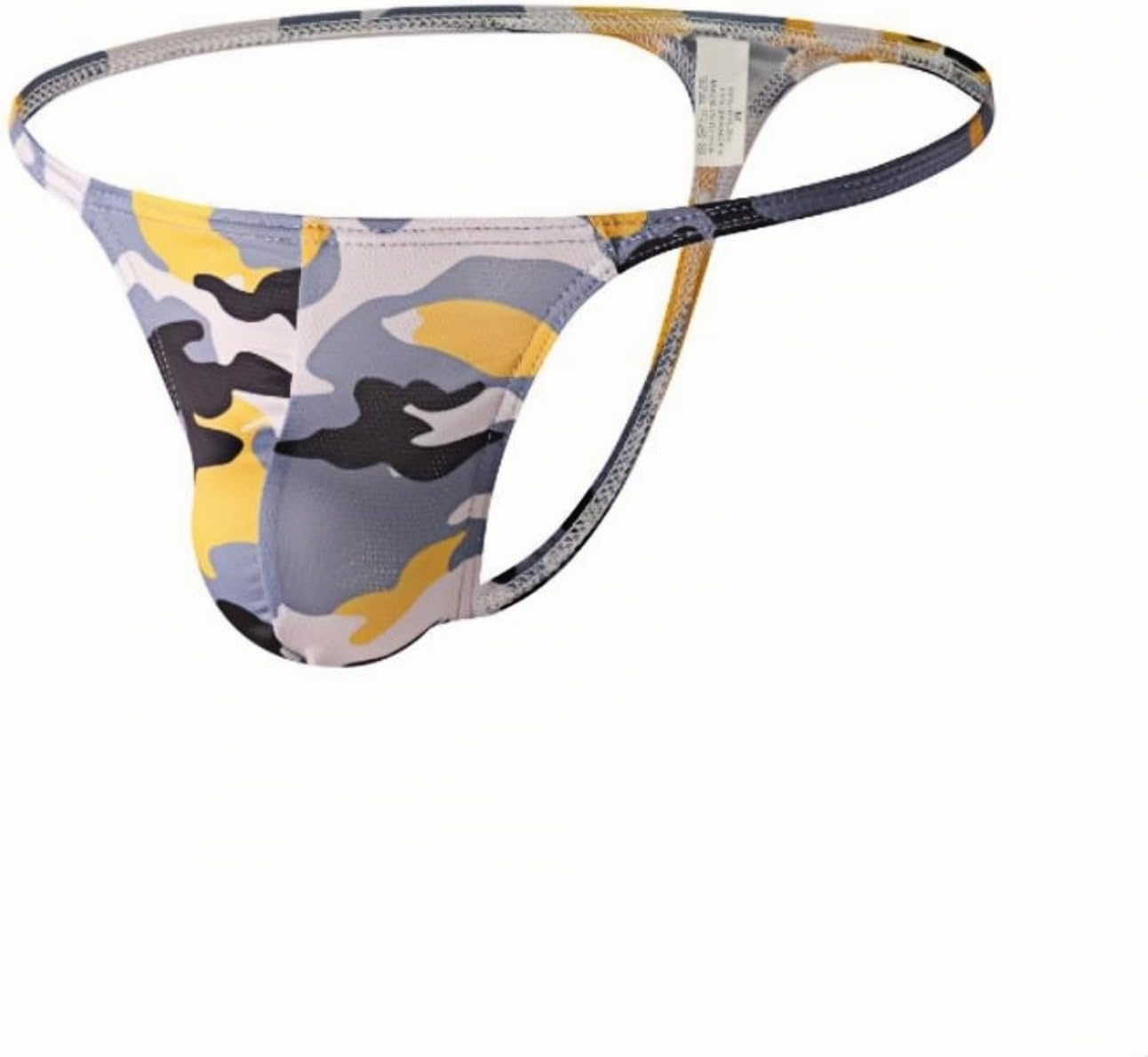 Men's Camouflage Micro Mesh Elastic T-Back Bikini Sexy Low Waist thong Green/Yellow/Orange 3-Piece - Image 4