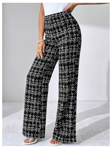 SOLY HUX Women's Plus Size Plaid Pants High Waisted Straight Leg Casual Work Office Long Trousers3