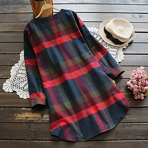 UIFLQXX Vestido maxi feminino casual 2023 manga longa solto xadrez estampado vestido midi manga list