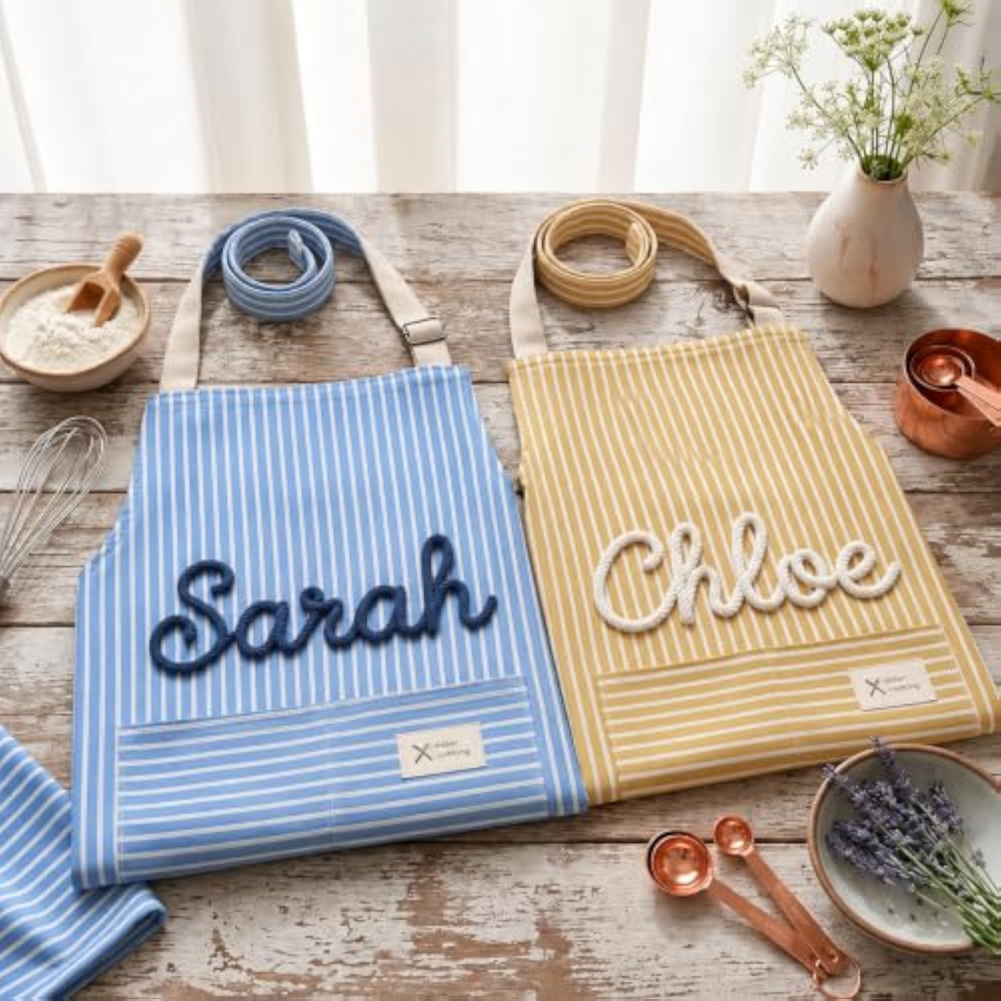 Personalized Striped Apron with Custom Embroidered Name, Adjustable