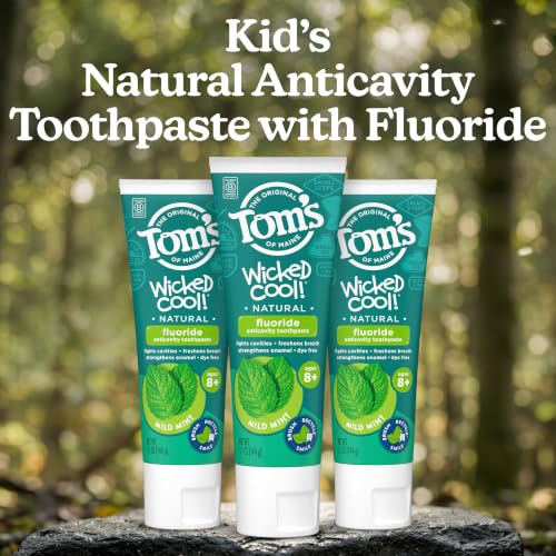 Image of Tom's of Maine Wicked Cool Kids Fluoride Toothpaste, Mild Mint, 3pk, 5.1 oz | Bulk Pack, For Children Ages 8+, Natural Kids Anticavity Toothpaste, Fights Cavities, Strengthens Enamel, Freshens Breath