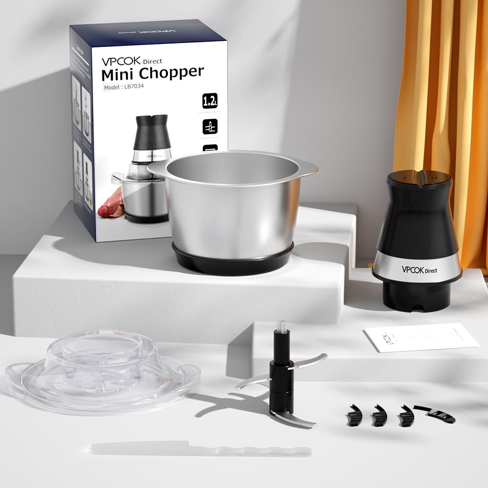 Frullatore Tritatutto Impastatrici Mixer da Cucina Elettrico Multifunzione con 4 Lame in Acciaio Inossidabile 1,2 L 400w