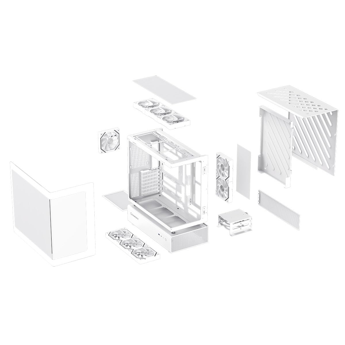GAMEMAX N80 WH CASE PC ATX Mid Tower, Vetro Panoramico 270° Anteriore & Laterale, 6 Ventole ARGB PWM da 120mm Preinstallate, USB-C Gen2, Supporto BTF & GPU Verticale, Case PC Gaming (Bianco)