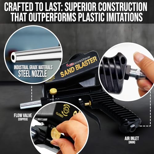 LE LEMATEC Portable Sand Blaster Gun for Small Projects - Required150PSI Air Compressor (4+ CFM) Detail Work, Rust Removal, Glass Etching - Black (AS118)