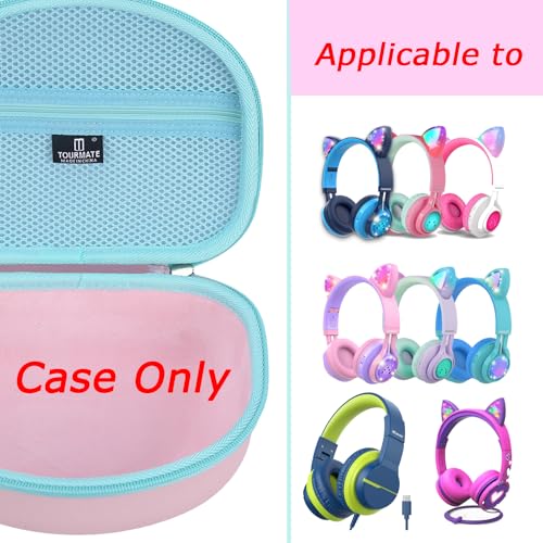 Image of Tourmate Hard Travel Case for Riwbox CT-7 / CT-7S Cat Ear LED Light Kids Wireless Headphones, Protective Carrying Storage Bag （Box for Sale）(Pink&Cyan)