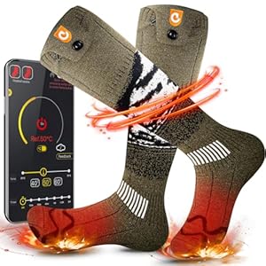 Heated Socks for Men Women – OIGOGOI 5000mAh Rechargeable Electric Heated Socks Foot Warmers 3 Heating Settings with APP Remote Control for Skiing Hiking Camping Running Fishing