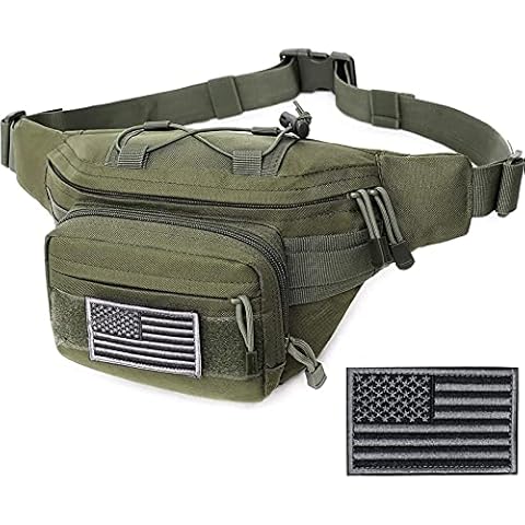 Tactical Fanny Pack, Military Waist Bag Hip Belt Bumbag Utility Bags for Outdoor Hiking Climbing Fishing with U.S Patch(Green) Cover