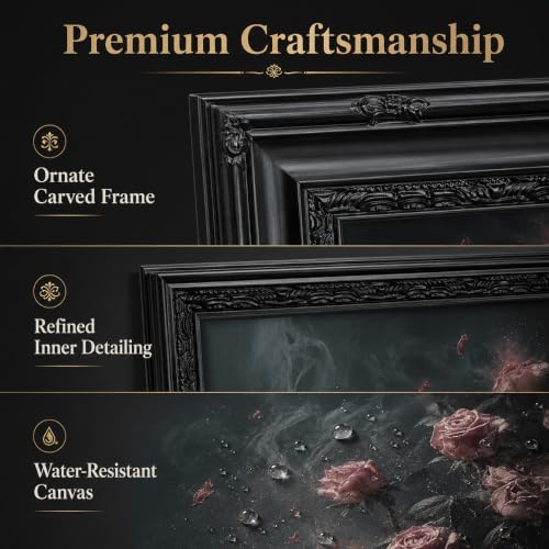 Black Framed Wall Art Dark Moody Victorian Bookish Canvas Print Romantic Gothic Floral Still Life Picture Decor Dark Academia Pink Roses Gallery Artwork for Living Room Bedroom 9x11 inch - image 5