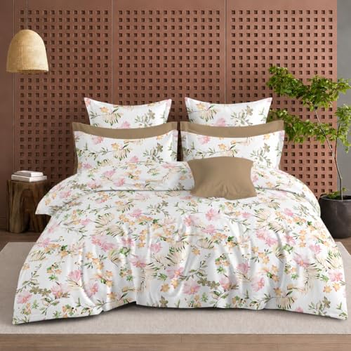 Image of DECOR2ADMIRE 300 TC Super King Size Glace Cotton Printed Bedsheet with 2 Pillow Covers - 108 inch x 108 inch (275cm x 275cm) - Available in Multiple Elegant Designs (Soft Bloom Elegance)