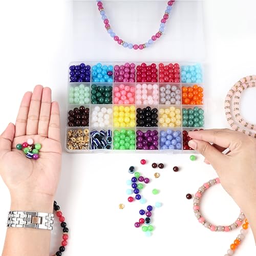 Image of ambitieux Diy Bracelet Making Kit - 600+ Pcs 24 Colorful Beads, 10M Elastic Thread, Jute Bag, And Cutter - Gift For Girls Birthdays (Moon 8Mm),Multicolor