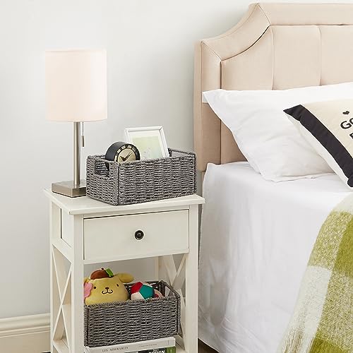 Vagusicc Wicker Storage Basket, Set of 2 Hand-Woven Paper Rope Wicker Basket, Small Storage Baskets for Organizing Toilet Paper Basket, Foldable Large Cube Storage Organizer Bins for Shelves (Grey) by Vagusicc - Image 3
