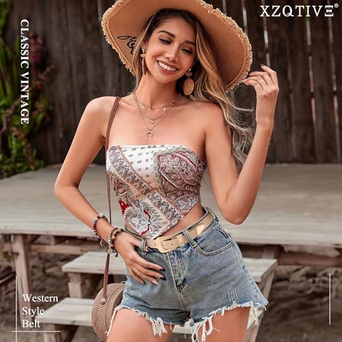 XZQTIVE Women's Leather Belt Vintage Western Belt Plus Size Ladies Belt Gold Silver Buckle for Jeans Pants Dresses2