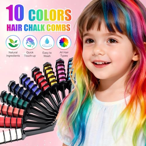 10 Colores Tiza de Pelo Festiva Diversión Peines miniatura 2