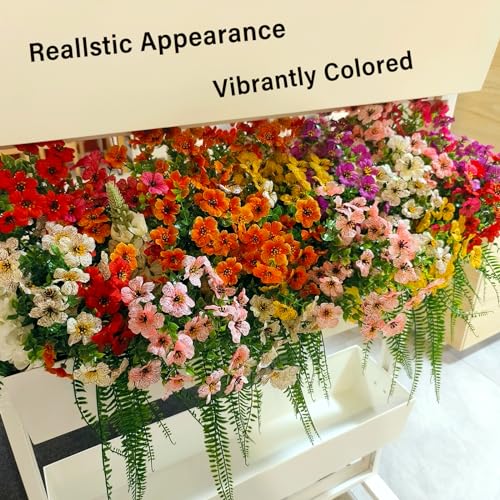 WEAUSUP 28 Bundles Artificial Plants & Flowers Silk Fake Flowers UV Resistant Bushes Plastic Artificial Flowers Faux Outdoor Indoor Plants for Spring Summer Patio Decorations(7 Colors) — view 6