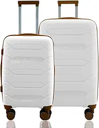 Kit Conjunto 2 Malas Viagem Bordo 10kg e Média Despachada 23kg Rígida Polipropileno Expansiva Rodas Duplas 360º Cadeado TSA Gladiador P1PM Branco