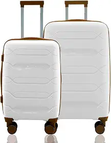 Kit Conjunto 2 Malas Viagem Bordo 10kg e Média Despachada 23kg Rígida Polipropileno Expansiva Rodas Duplas 360º Cadeado TSA Gladiador P1PM Branco