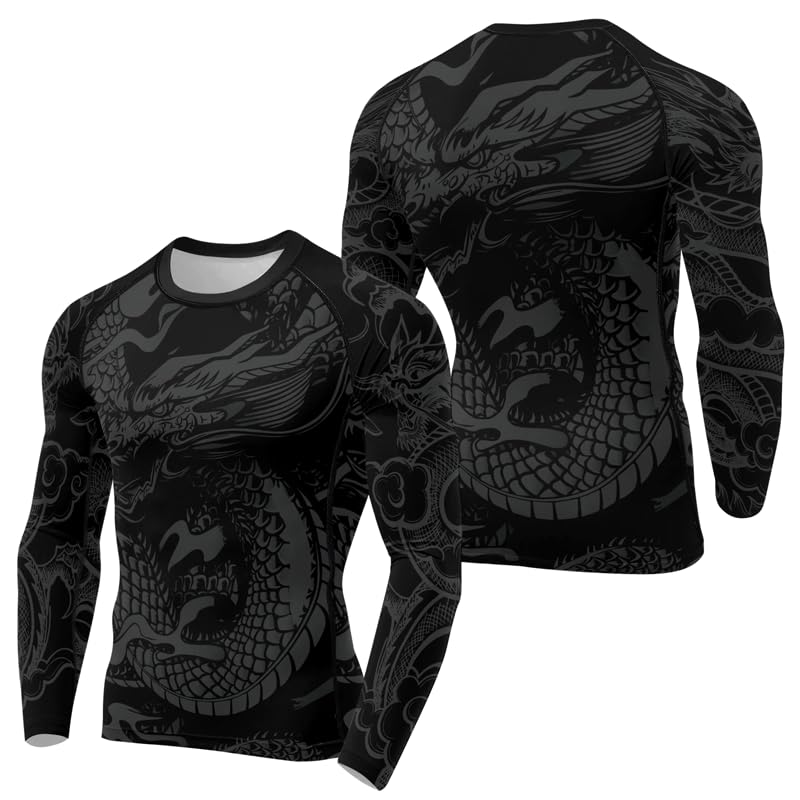 FORMONIES Dragon Art Cool Men’s Long Sleeve Rash Guard UPF 50+ Sun Protection Surf Shirt