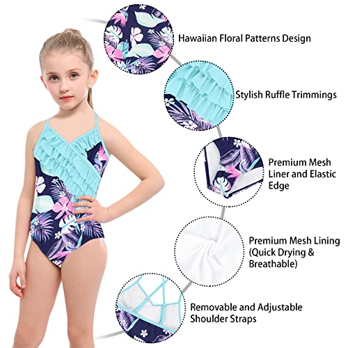 Zando Baby Girl's One Piece Swimsuit Toddler Girl One Piece Swimsuit 5T Ruffle Sling Bathing Suits For Girls Hawaiian Ruffle Swimwear Beach Baby Girl Bathing Suit Size 4T Flowers Rose Ruffles 4-5T #TOP2