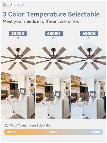 Image of ZMISHIBO 62 inch Oil Bronze Farmhouse Ceiling Fan with Light and Remote, Indoor /Outdoor Rustic Brown Ceiling Fan for Living Room Patio, 6 Speed Reversible Quiet DC Motor, 3 CCT, Dual Finish 8 Blades