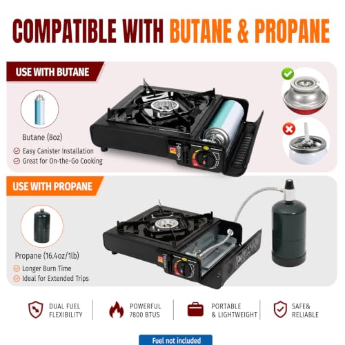 SHINESTAR 7800 BTU Dual Fuel Camping Stove, Propane Portable Gas Stove - Image 2