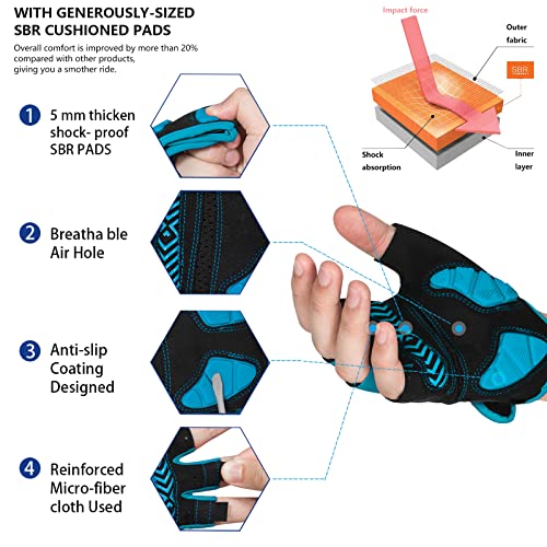 Moreok-Cycling Gloves Bike Gloves For Men/Women-[5Mm Gel Pad] Biking Gloves Light Blue-L #TOP1
