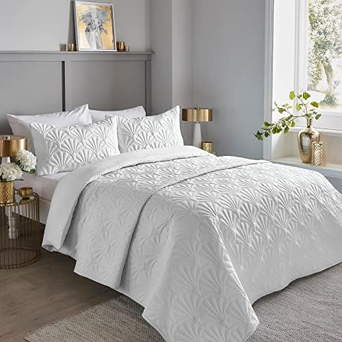 Serene White Floral Embroidery Duvet Cover Super King Bedding Size